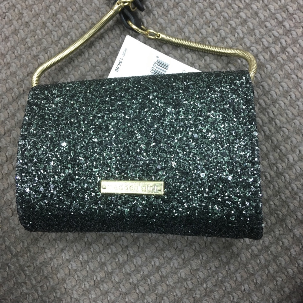 Madden Girl Black Glitter Embellished Crossbody mini Bag NWT holiday sparkle